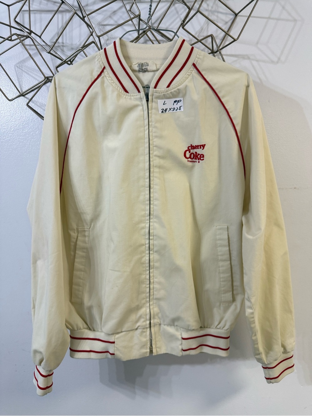 Cherry Coke Cream Bomber Jacket with Red Trim - Unbranded